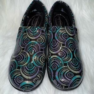Easy Street Patterned Slip-On Shoes with Purple and Teal Accents